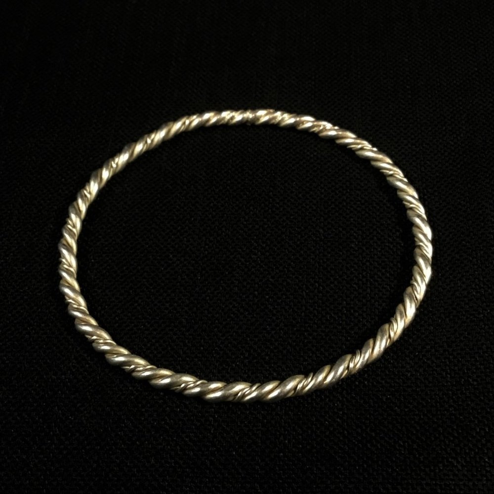 Bright Silvertone Twist Bangle Bracelet